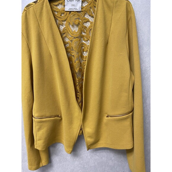 C’est Toi Yellow Lace Back Blazer Size 2XL Fits Like 1xL - Picture 2 of 7